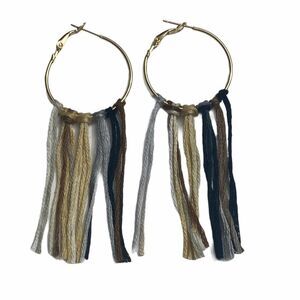 Boho Fringe‎ Hoop Earrings Gold Neutral Colors